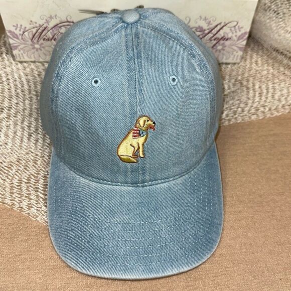 MIGHTY FINE OS UNISEX Vintage Blue Wash Denim Dog Embroidered Baseball Cap - Picture 1 of 12